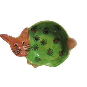 Italian Pottery SMALL BOWL HAND PAINTED WITH CAT FACE UNUSUAL SHAPE